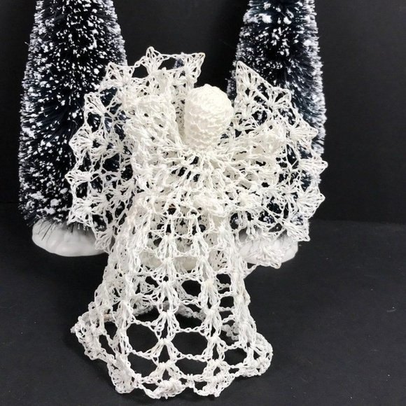 1 Vintage Christmas Angel white cotton thread Crochet stiffened Angel Christmas - Picture 1 of 8